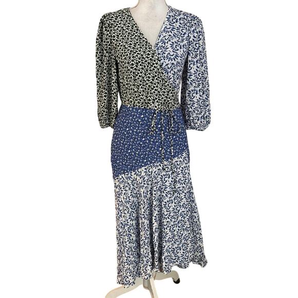 Ann Taylor Dresses & Skirts - NEW Ann Taylor Floral Print Midi Wrap Dress Blue Boho Indie Cottage Cottagecore